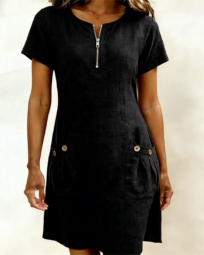 Bonnie™ | Cotton Zip-Front Pocket Dress
