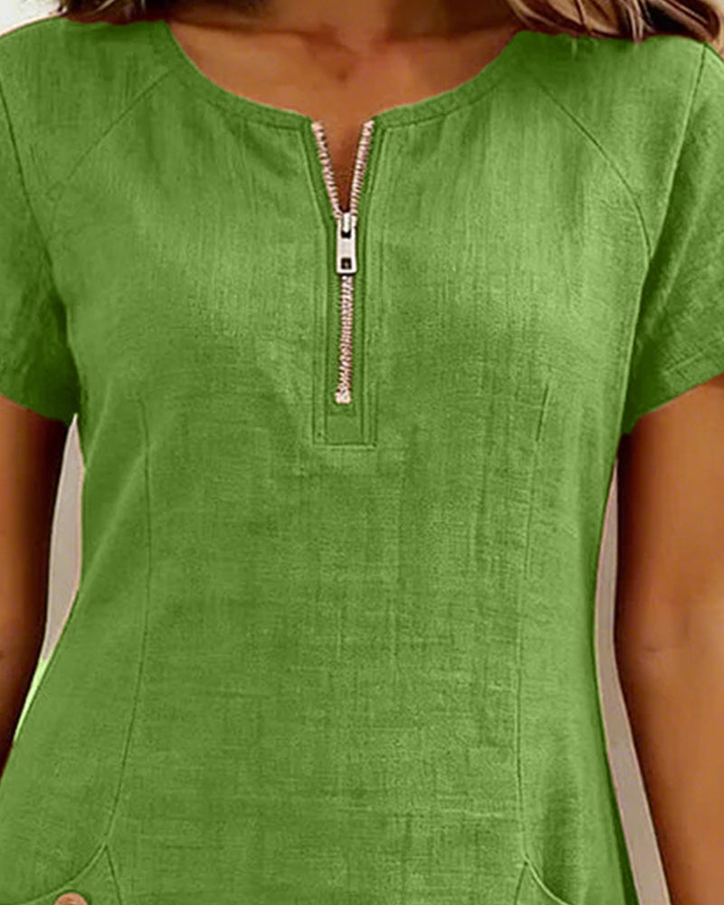 Bonnie™ | Cotton Zip-Front Pocket Dress