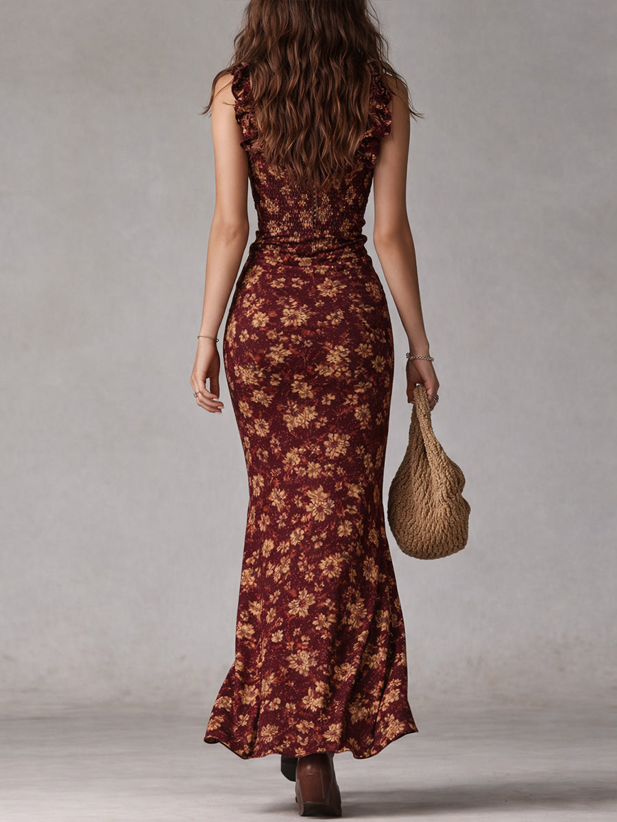 Maya™ | Boho Retro Ruffled Sleeves High Slit Maxi Dress
