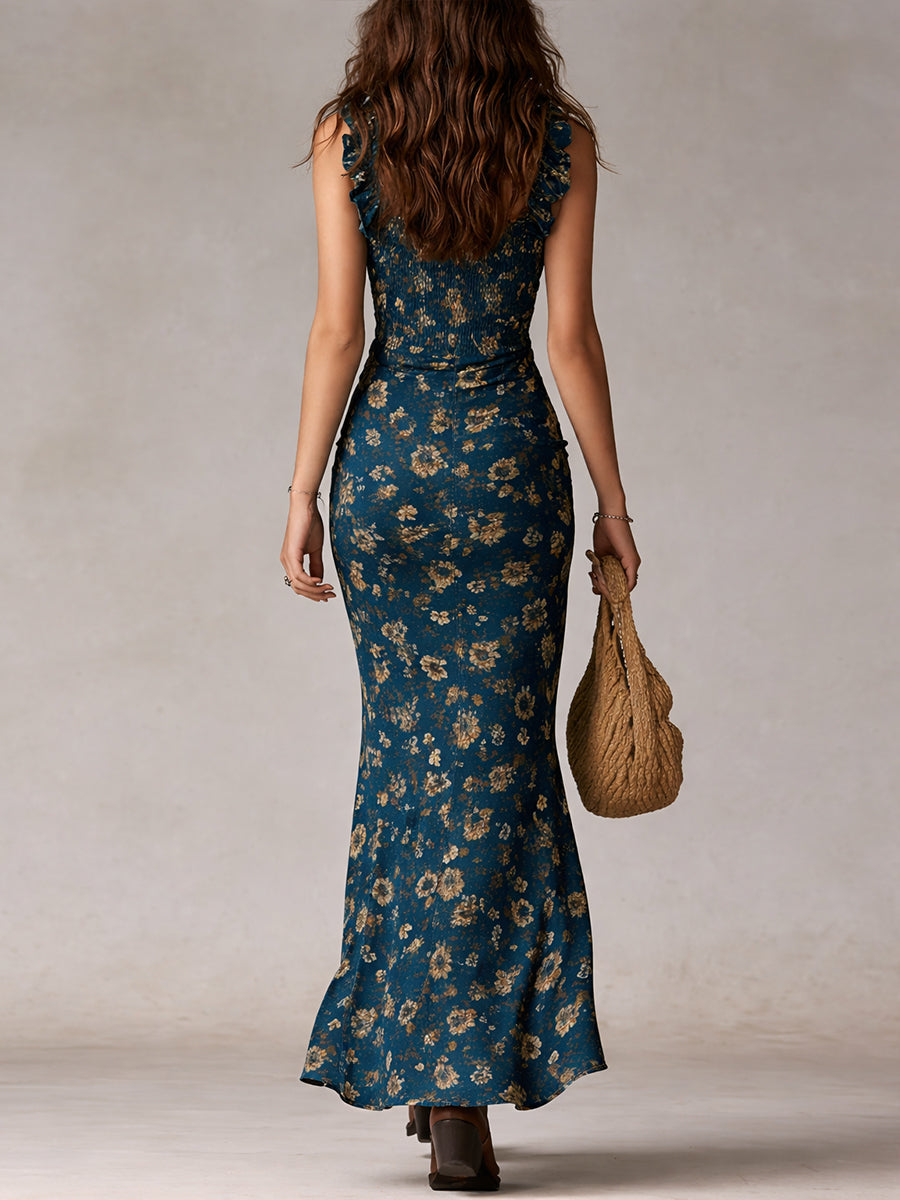 Maya™ | Boho Retro Ruffled Sleeves High Slit Maxi Dress