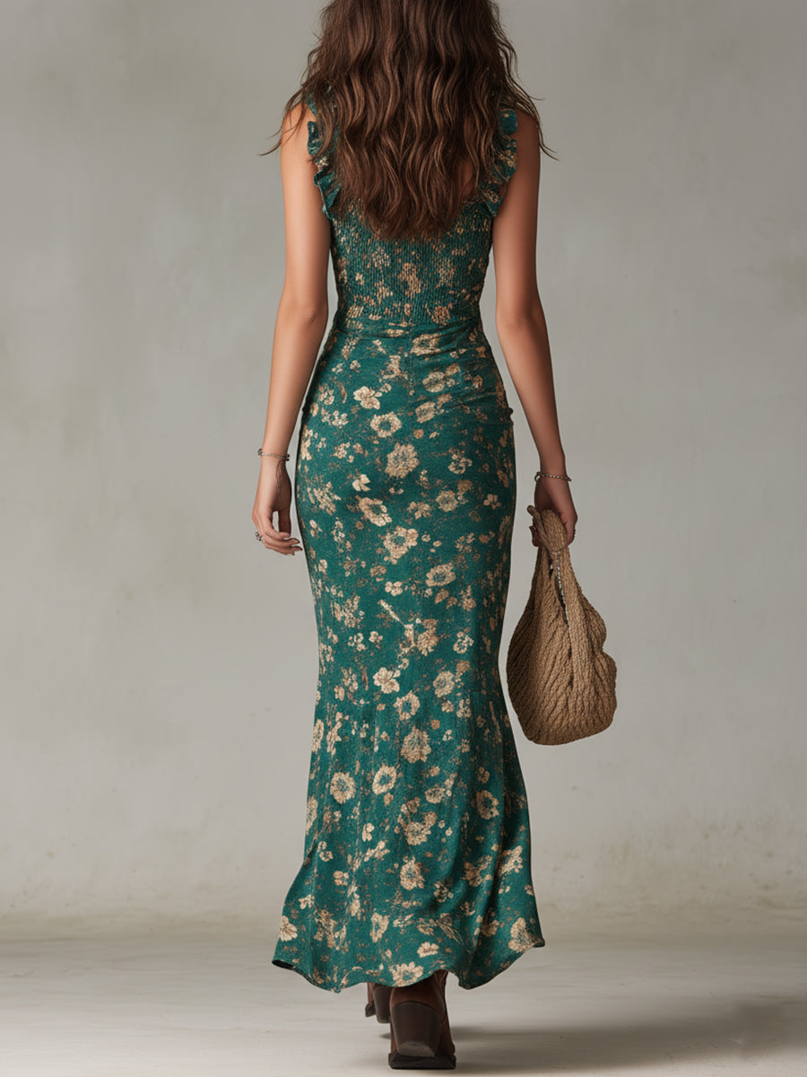 Maya™ | Boho Retro Ruffled Sleeves High Slit Maxi Dress