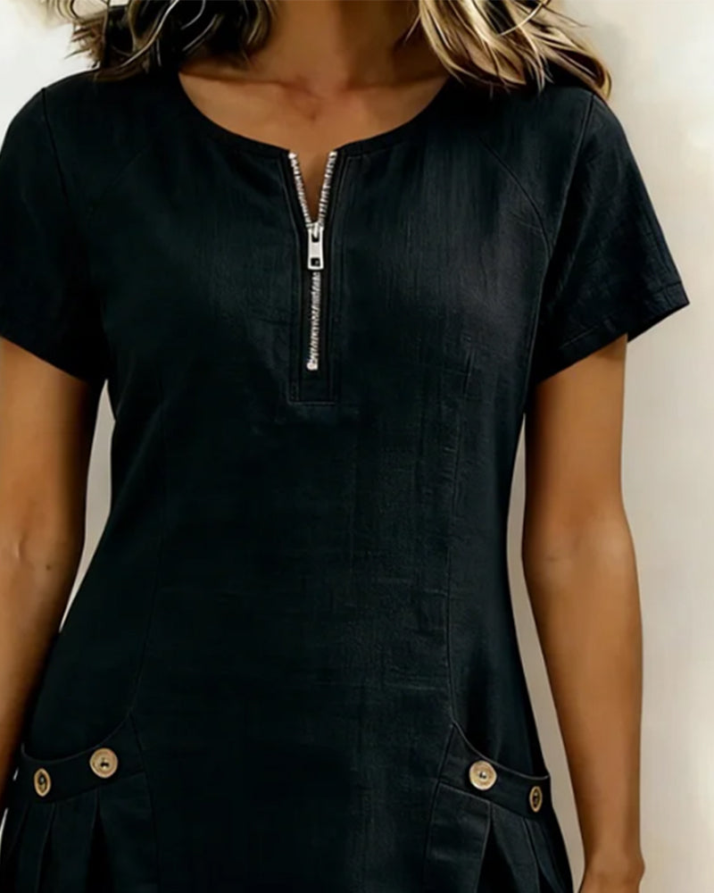 Bonnie™ | Cotton Zip-Front Pocket Dress