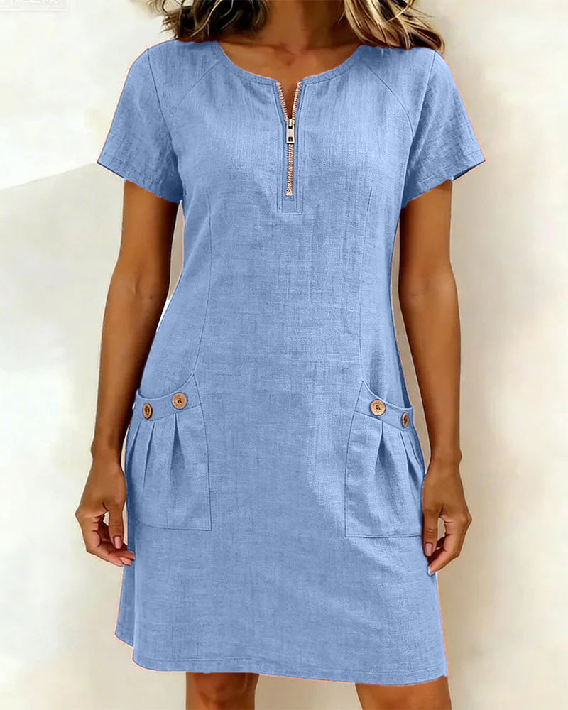 Bonnie™ | Cotton Zip-Front Pocket Dress