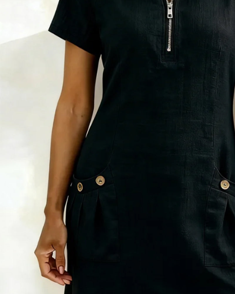 Bonnie™ | Cotton Zip-Front Pocket Dress