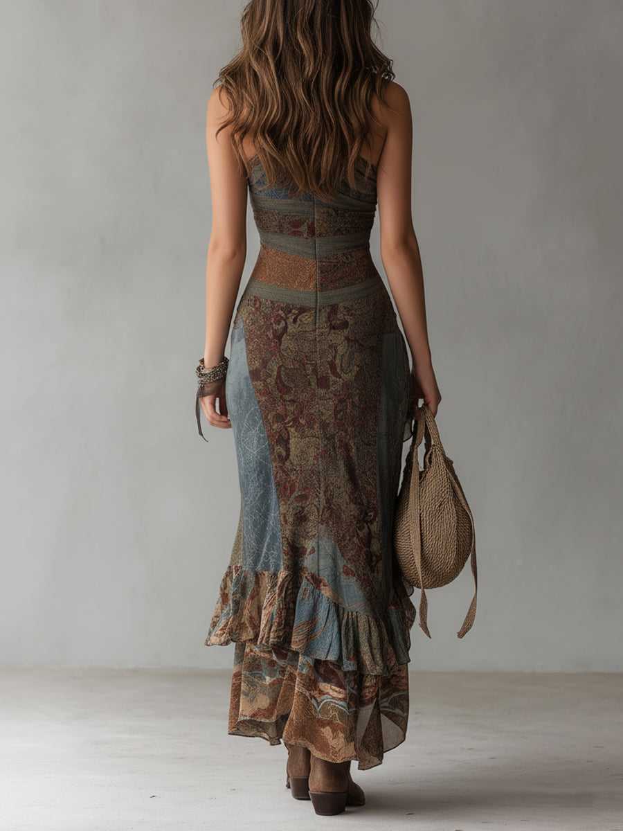 Indie™ | Ethnic Print One-Shoulder Maxi Dress