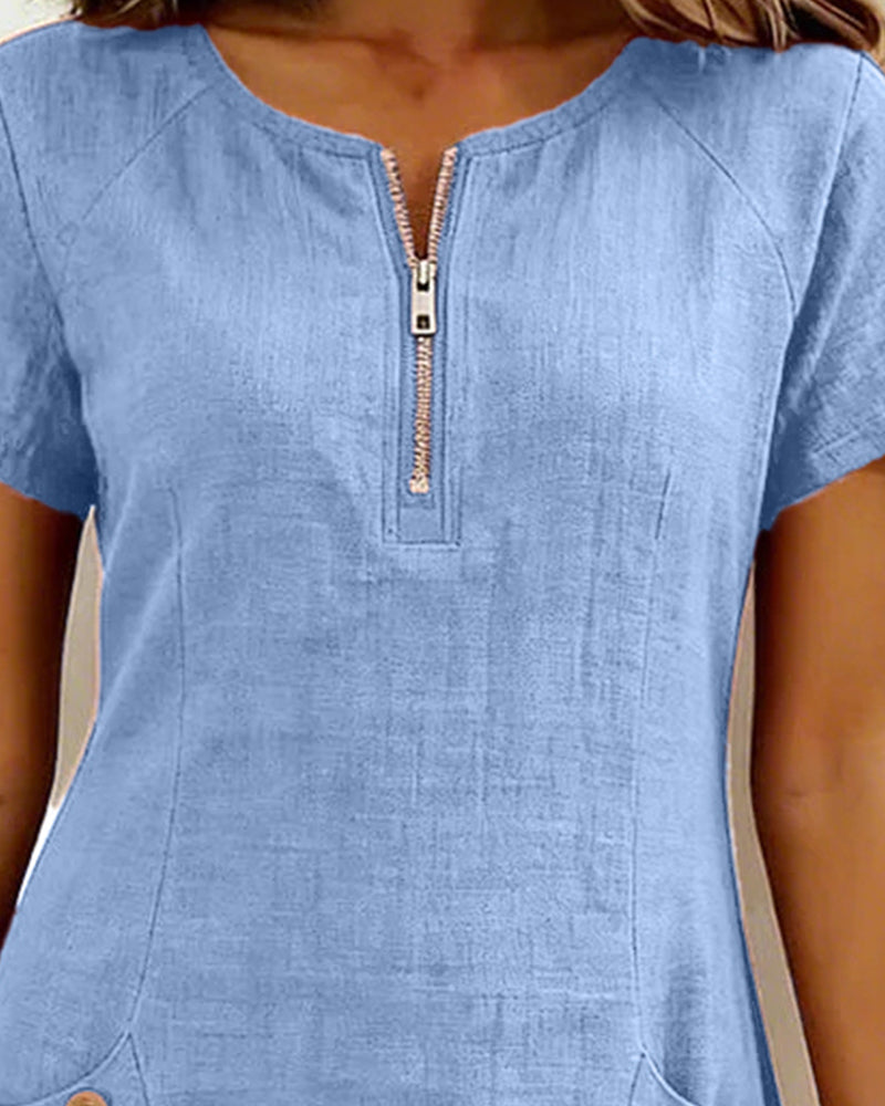 Bonnie™ | Cotton Zip-Front Pocket Dress