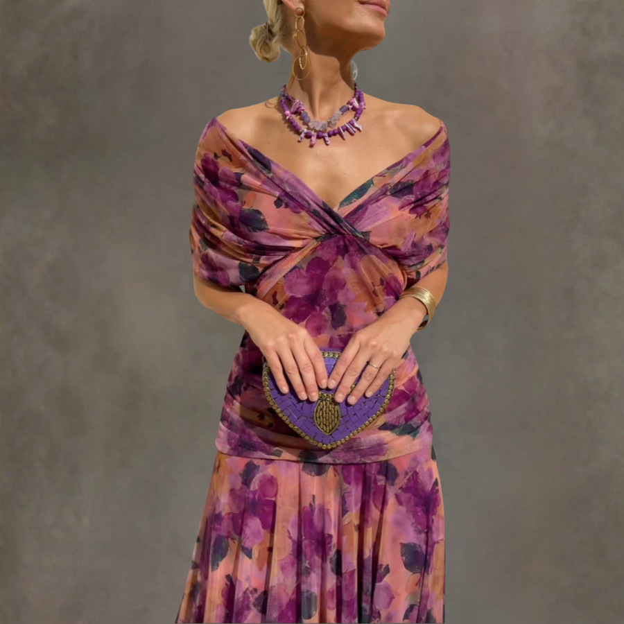 Florendra | Long Floral V Neck Dress