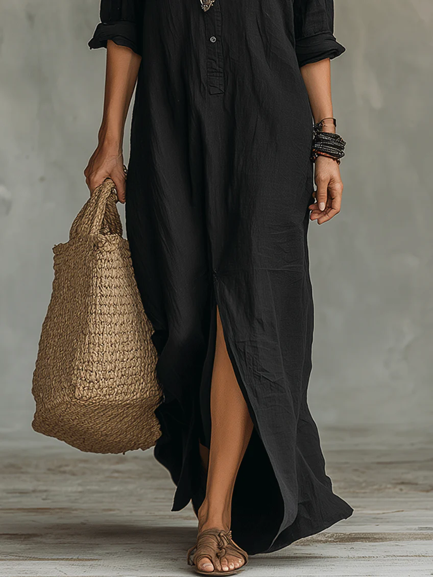 The Celine™ | Fluid V-Neck Button Maxi Dress