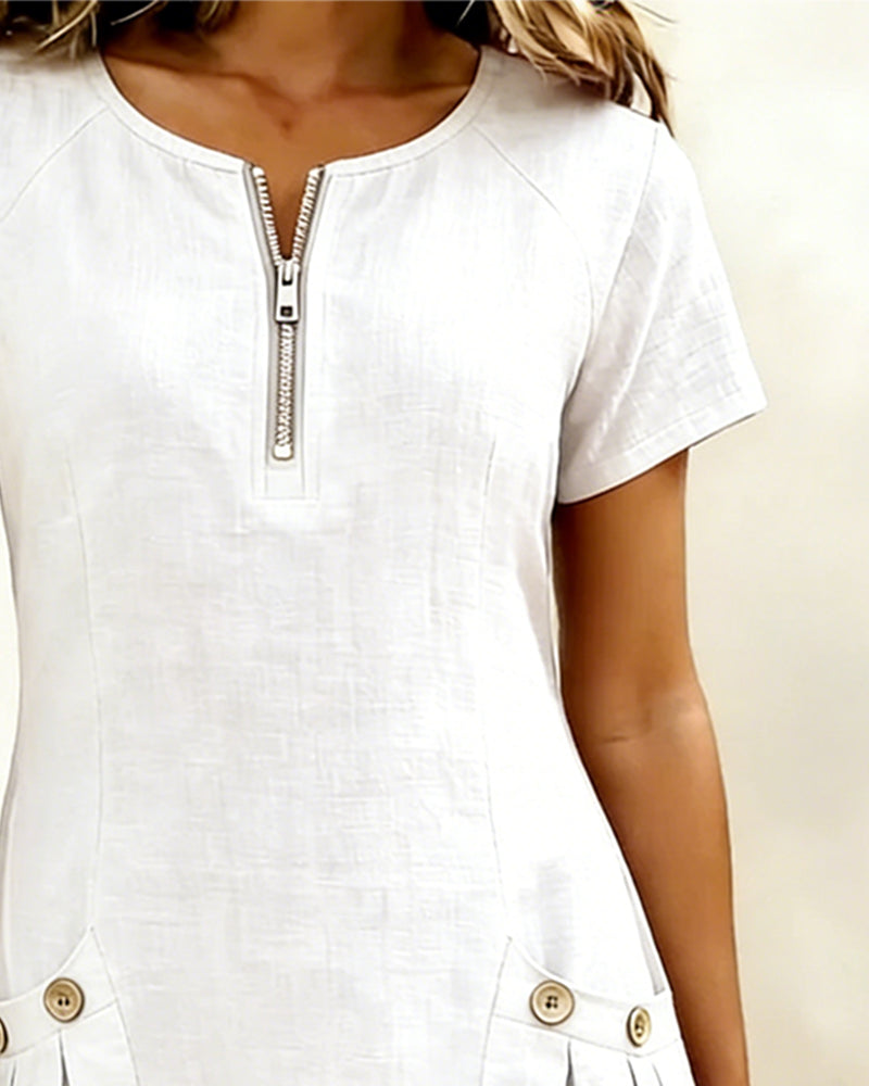 Bonnie™ | Cotton Zip-Front Pocket Dress