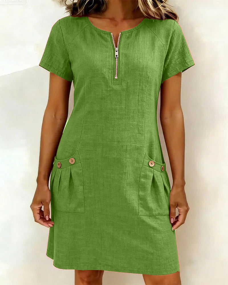 Bonnie™ | Cotton Zip-Front Pocket Dress