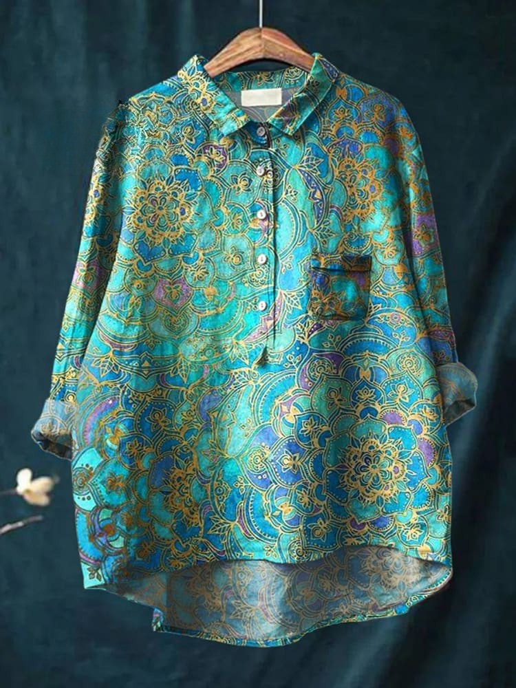 Women's Retro  Art Print Casual Cotton And Linen Shirt