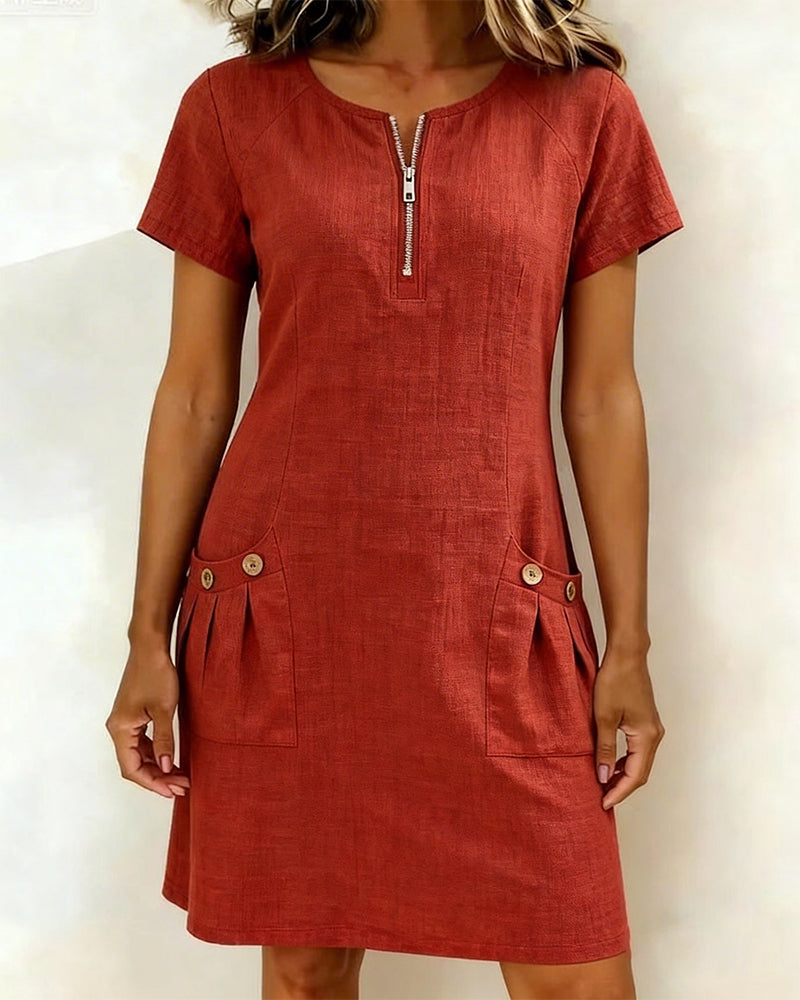 Bonnie™ | Cotton Zip-Front Pocket Dress